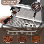 Espresso Coffee Machine with Grinder, 20 Bar Semi-Automatic Espresso Maker with Milk Frother Steamer Wand for Cappuccino, Latte, Macchiato, 2.8 L Water Tank, PID Temperature Control
