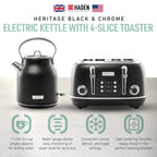 Haden Heritage 1500 1.7 Electric Kettle, Matte Black Finish with Copper Accents