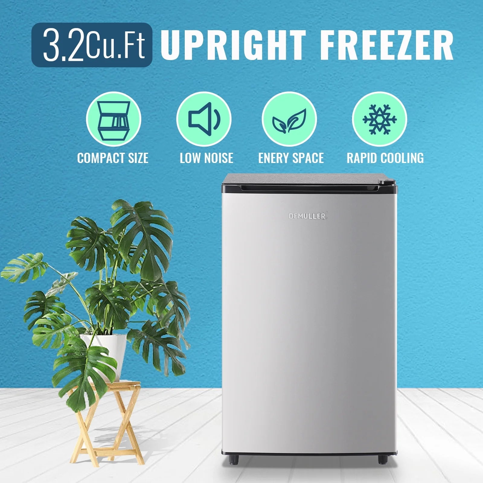 Demuller Upright Freezer 3.2 Cu.ft Freezer 7-speed Temperature Control Fix Shelves Black New