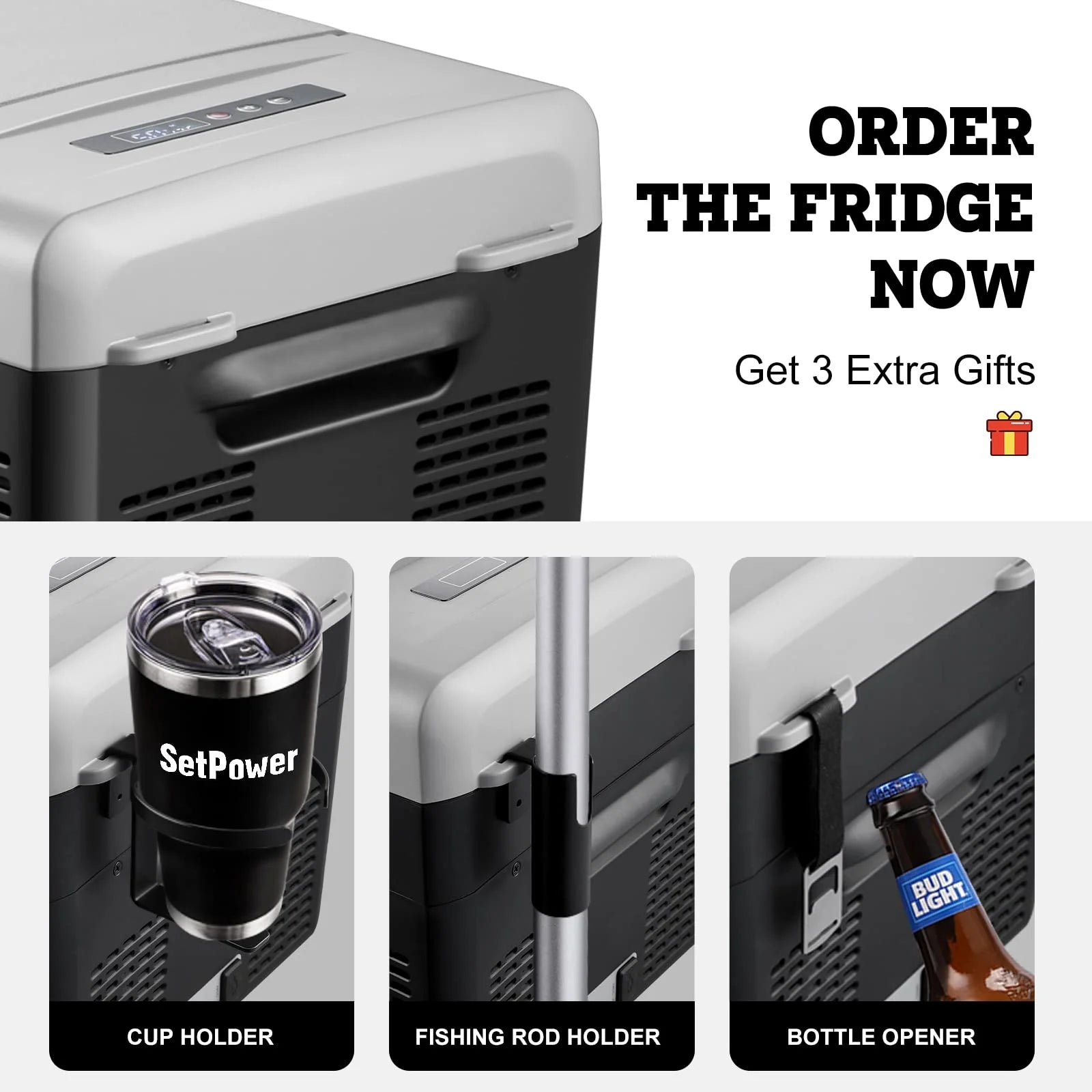 Setpower FC15 12V Portable Refrigerator with AC Adapter, 15.8 Quart Car Freezer Fridge for Camping, Fast Cooling, -4a??-68a??, 3-Year Warranty, Car, RV, Truck, Home and Outdoor Use, DC & AC, Green
