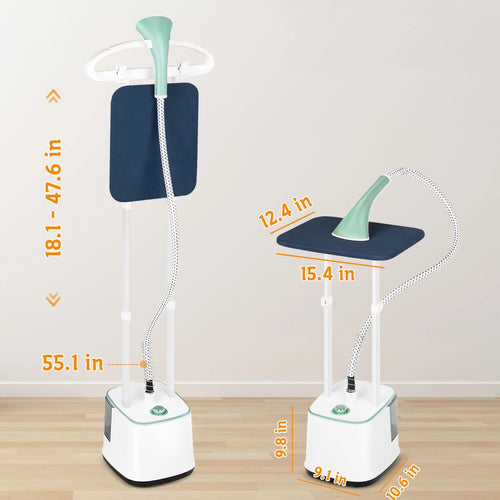 Advwin 2000W Standing Garment Steamer with 10 Steam Levels, 2.7L Tank for 90 Min Steam, Dual Rod Adjustable Height, Vertical & Flat Ironing with Accessories (Green)