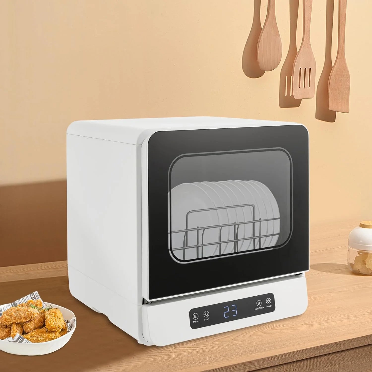 3-in-1 Countertop Dishwasher with 5 Washing Modes, Portable Mini Compact Dishwashers with Digital Control Panel, 590W, 16.14 * 16.54 * 17.09 in, ABS