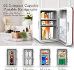 Skincare Fridge, 6L/10 Can Mini Fridge for Bedroom with Dimmable LED Mirror, Portable Cooler & Warmer Small Compact Refrigerator for Skincare, Cosmetics, Bedroom and Office, White