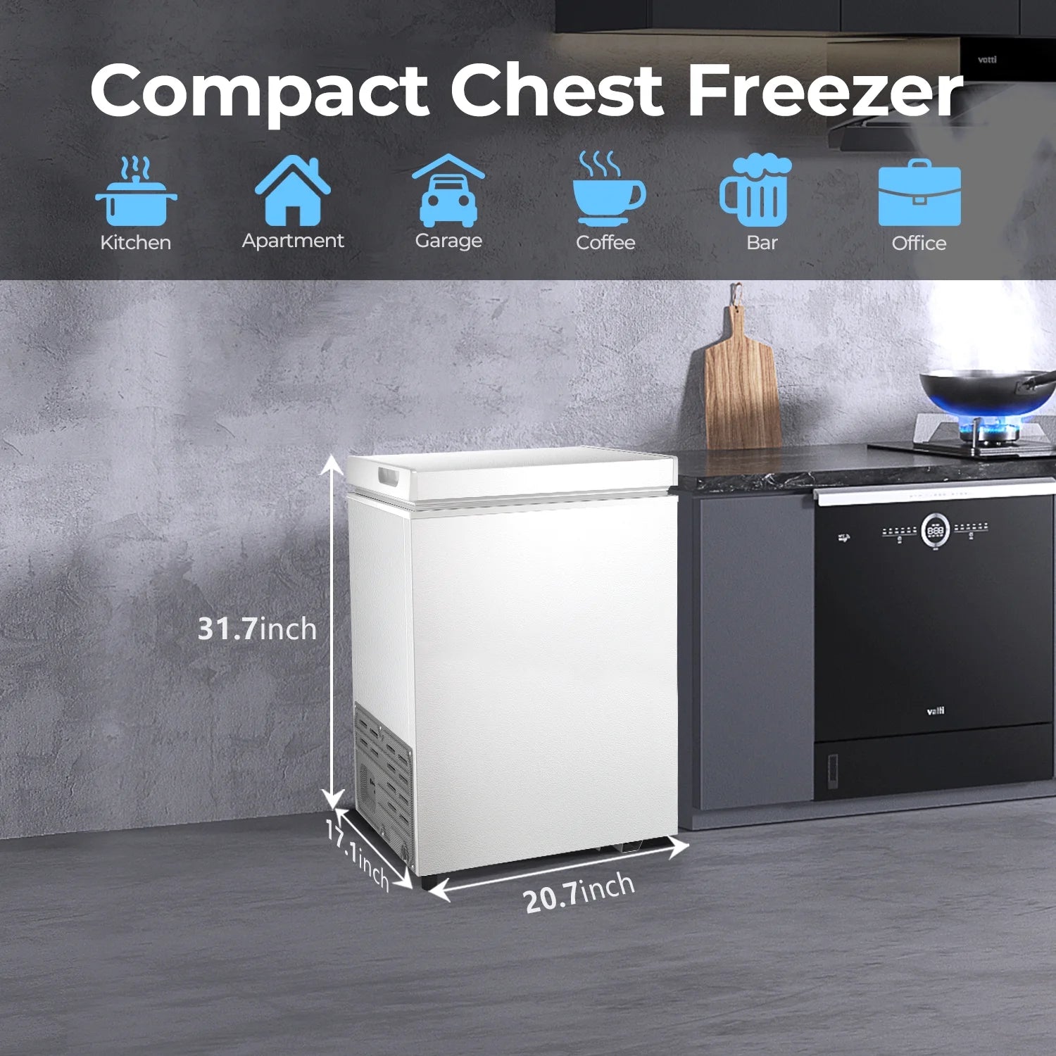 WAA 2.8 Cubic Feet Chest Freezer with Removable Basket Free Standing Top Open Door Compact Freezer with Adjustable Temperature for Home/Kitchen/Office/Bar (White)