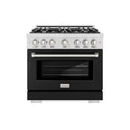 ZLINE 36 in. 5.2 cu. ft. Dual Fuel Range with 6 Burner Gas Cooktop and Electric Convection Oven in DuraSnow Stainless Steel with Black Matte Door (HDRS-BLM-36)