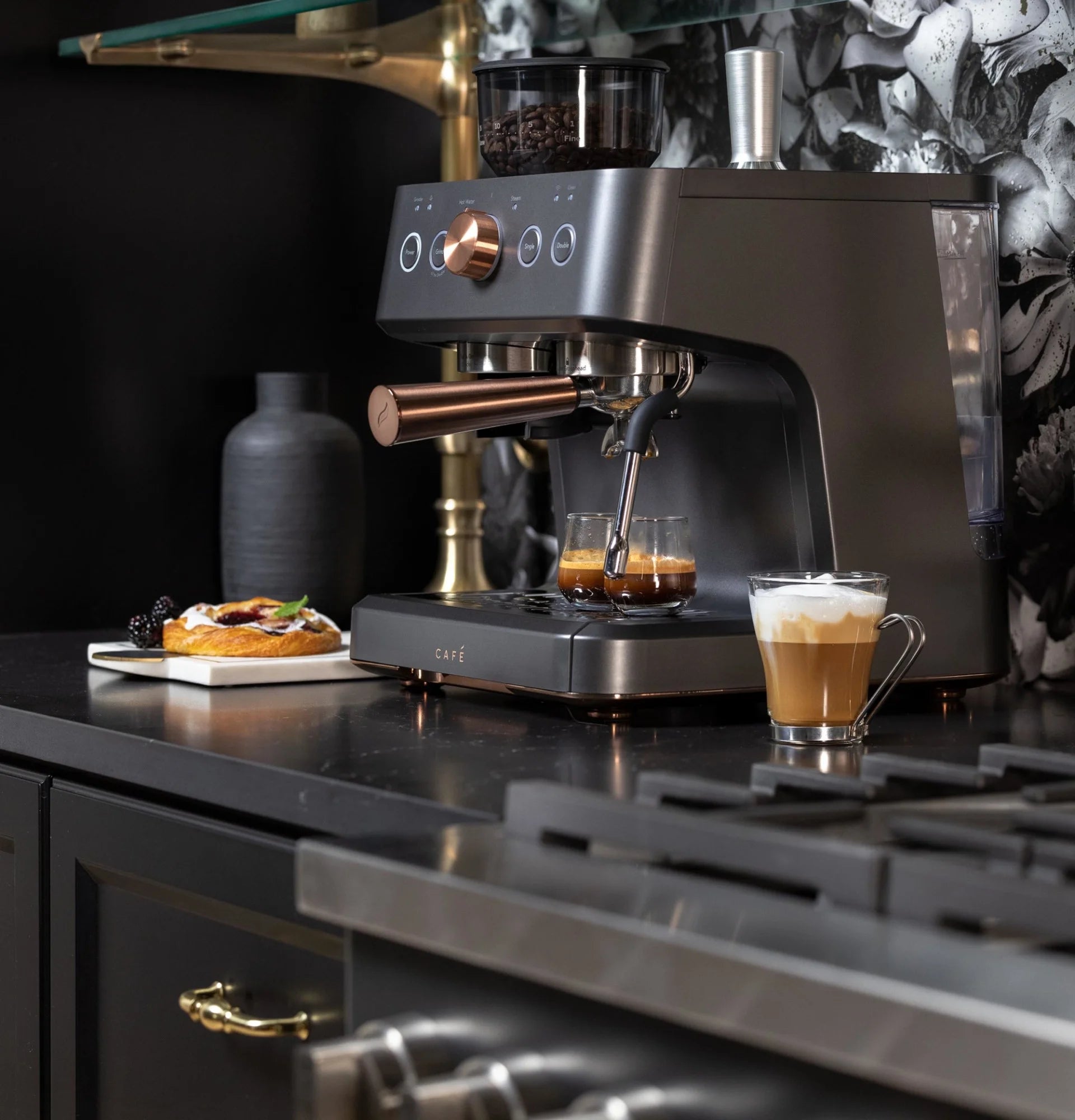 Cafe Automatic Espresso Machine, 15 Bars, Black Espresso Machines