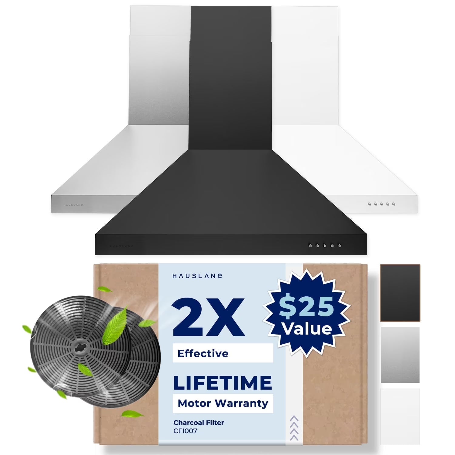 Hauslane Chef Series Base Model WM-530 30" Convertible Wall Mount Chimney Range Hood 120V in Matte Black