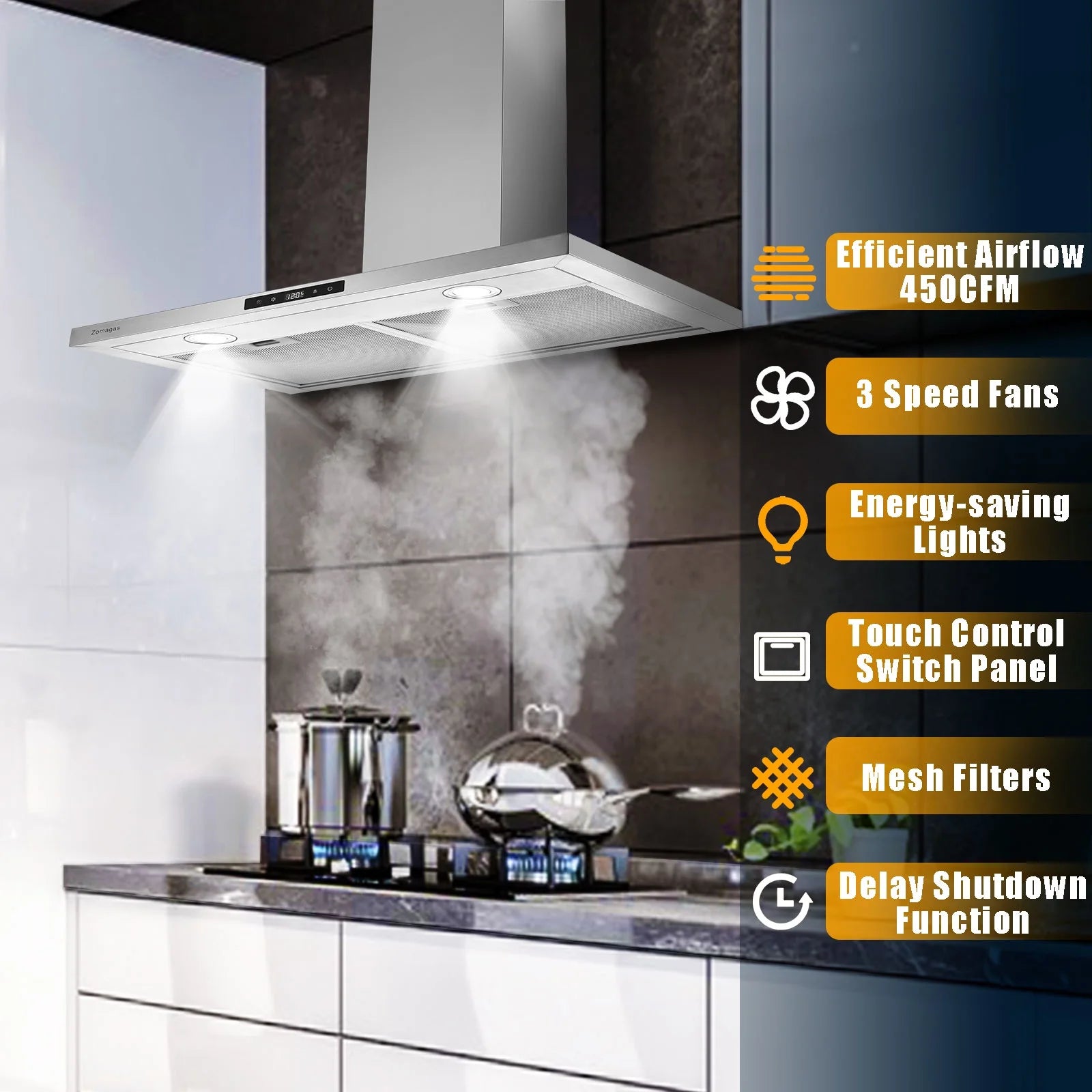 Wall Mount Range Hood 30 inch Stainless Steel Stove Hood Ducted Ductless Vent Hood Touch Control
