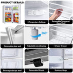 2 Door Mini Fridge with Freezer,3.5Cu.ft Small Freezer,7 Adjustable Thermostat,Blue,New