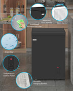 Muhub 3.5 Cu ft Deep Freezer with Adjustable Temperature, Removable Storage Basket,Top Open Door ,Black