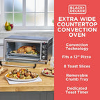 8-Slice Extra Wide Convection Toaster Oven, Fits 9"x13" Oven Pans and 12" Pizza, Bake, Toast, Broil, and Keep Warm Functions, Countertop Compact Design with Stainless Steel Finish