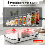 Advwin Double Induction Cooktop Burner, 1800W Portable Induction Cooktop with 8 Temperature & Power Levels, Timer, Child Lock, Independent 2 Burner Control, Ultra-Thin Design