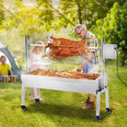 LUXOAK Electric BBQ Rotisserie Grill Kit, 46" 132 Lbs Capacity, 45W Motor, Height-Adjustable Stainless Steel Pig Roaster with Triangular Stability Support Stand for Pig Lamb