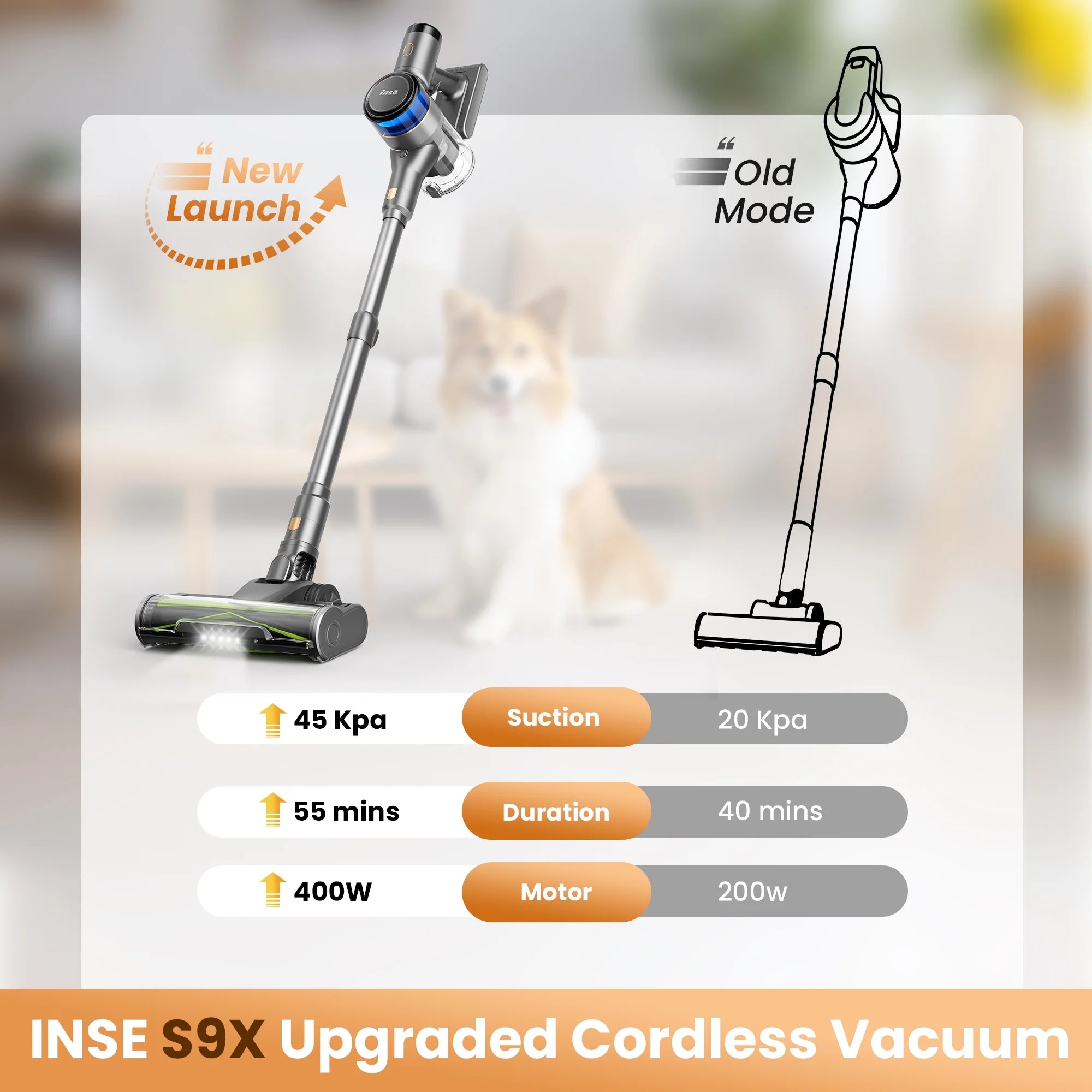 INSE Cordless Stick Vacuum Cleaner for Pet Hair Hard Floors Carpet, New S9X, 55 Mins Runtimes & 45 Kpa Powerful Suction