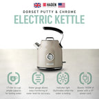 Haden Dorset 1.7 Liter Electric Water Kettle with Base, Putty & Chrome