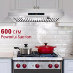 Under Cabinet Range Hood 30 inch Stainless Steel Kitchen Hood 600 CFM Stove Filter Touch Control LED Lights