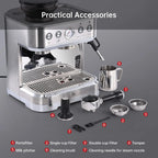 AOILE Espresso Machine with Grinder and Milk Frother �?15 Bar Pump for Cappuccino and Latte, 85oz Removable Water Tank, Stainless Steel, Steam Wand, Auto-Purge Function