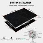 BENTISM Built-in Electric Cooktop Radiant Ceramic Cooktop 4 Burners 30.3x20.5 inch