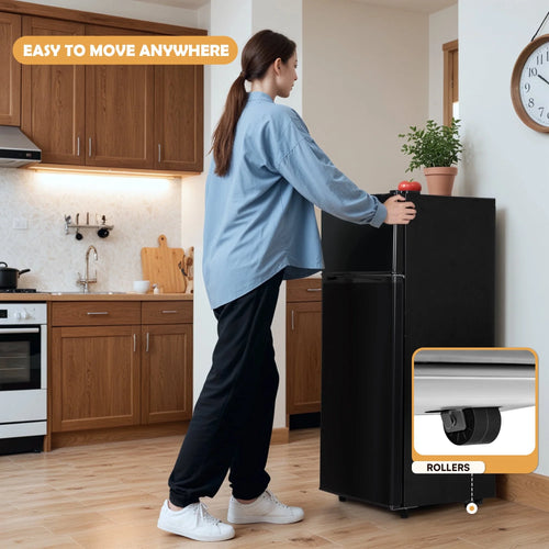 4.5 Cu.ft Mini Fridge with Freezer 2-Door Compact & 7 Settings Temperature Adijustable, Refrigerator for Dorm, Office, Bar, RV, Bedroom, Black