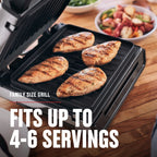 Open Box George Foreman 4�C6 Serving Electric Indoor Grill, Contact Smokeless Grilling with Removable Plates and Drip Tray, Stainless Steel Housing