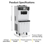 Entcook 3 Flavors Commercial Ice Cream Maker, 5.8-8 Gal/H Countertop Soft Serve Ice Cream Yogurt Machine with LCD Display