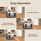 Mecity 4-Slice Touchscreen Toaster, Stainless Steel, 6 Browning Settings, Reheat, Cancel, Defrost, Removable Tray