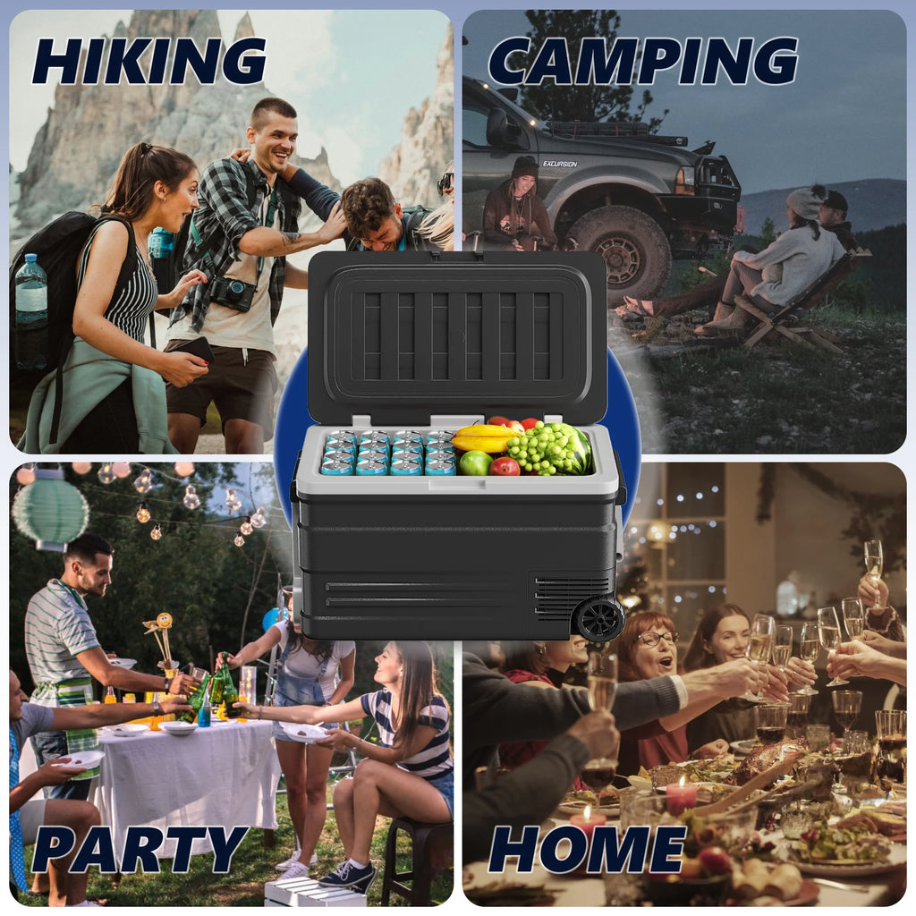Simzlife 12 Volt Car Refrigerator, 80QT(75L) Portable RV Car Fridge with Wheels, 0�H~68�H, 12/24V DC & 110-240V AC, Black