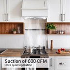 Range Hood 30 inch Insert Vent Hood 600 CFM Built-in Stainless Steel Range Hood Powerful Exhaust Vent Fan