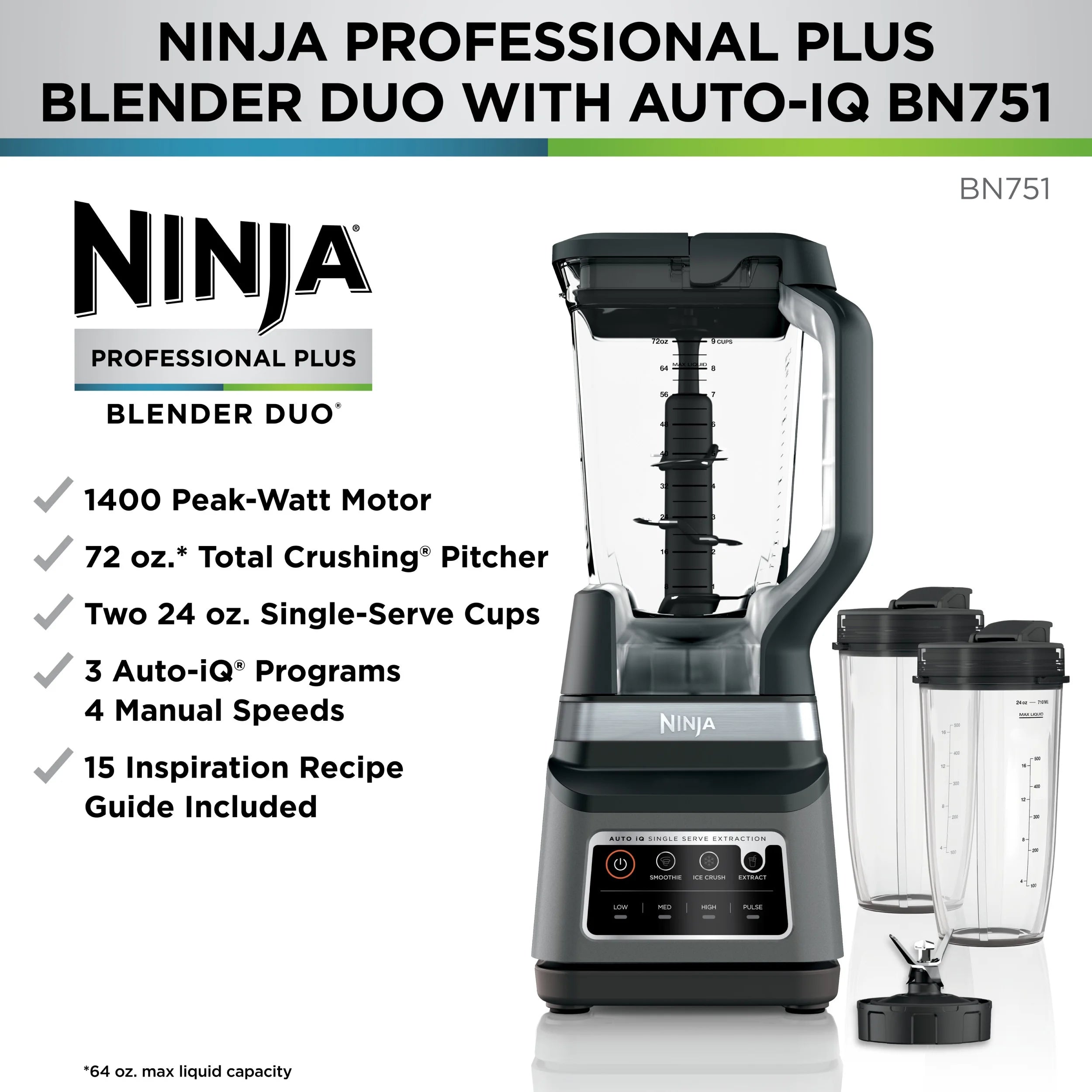 Ninja 1500 W 72 oz Blender, Black