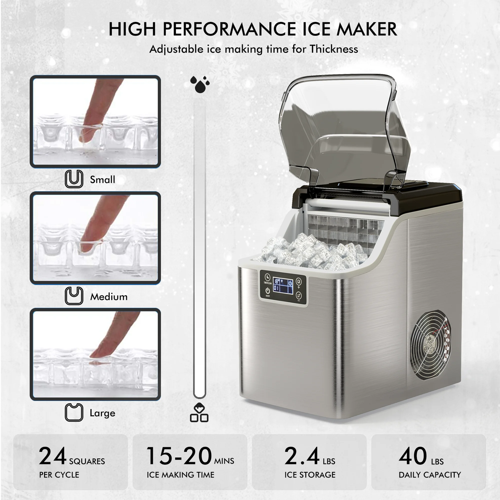 Portable Ice Maker 40Lbs/24H Countertop Self-Cleaning with Ice Scoop and Basket