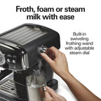 Hamilton Beach 15-Bar, 2 Cup Espresso Machine, Slide & Lock Espresso Maker with Milk Frother, Black & Chrome