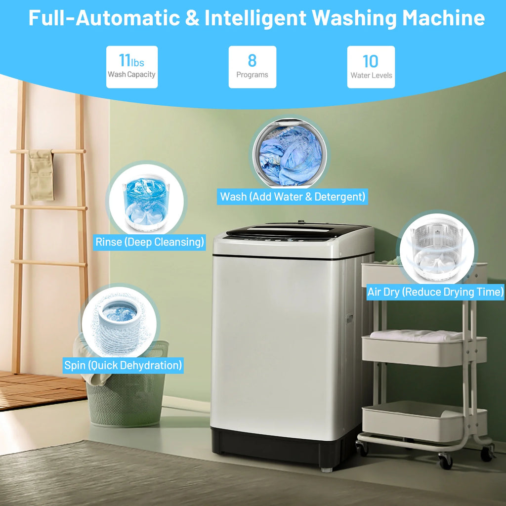 Gymax Capacity 11 lbs. Compact Full-Automatic Washing Machine Laundry Washer, Gray
