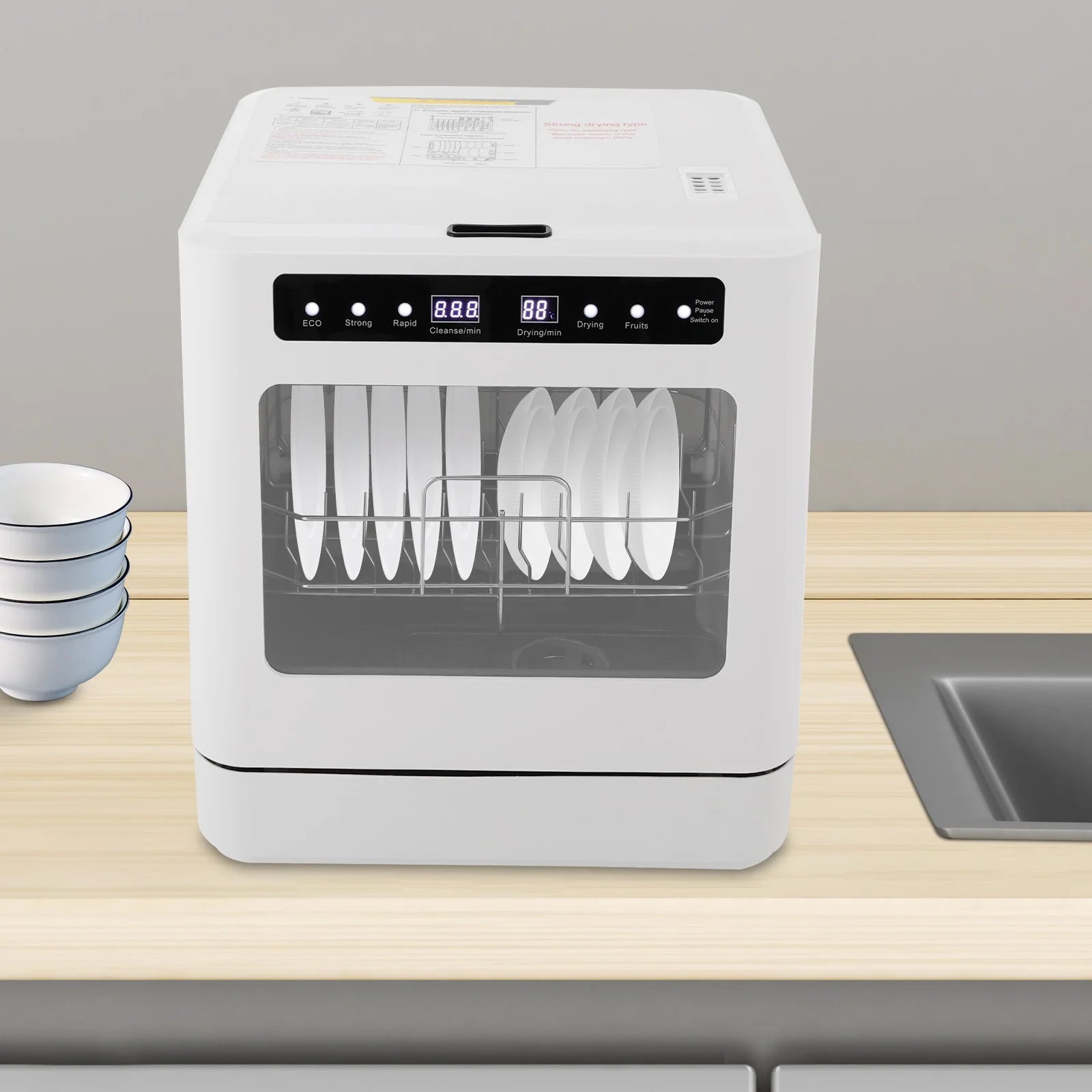 110V 800W Portable Mini Dishwasher, Countertop Dishwasher, Household Mini Dishwasher 6.8L