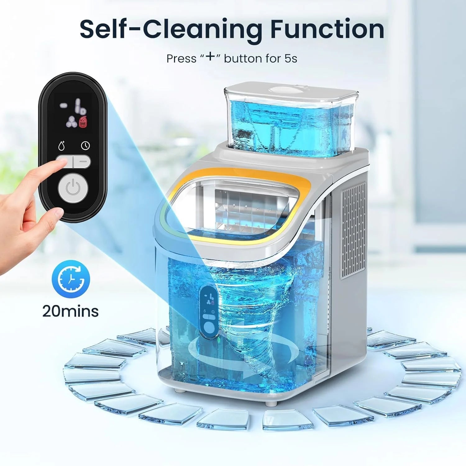 Auseo 45lbs/24H Ice Maker Countertop, 1.5+0.5L Large Water Tank, Cube Ice, Self-Cleaning,  24H Timer, Customizable Ice Making Time, Black