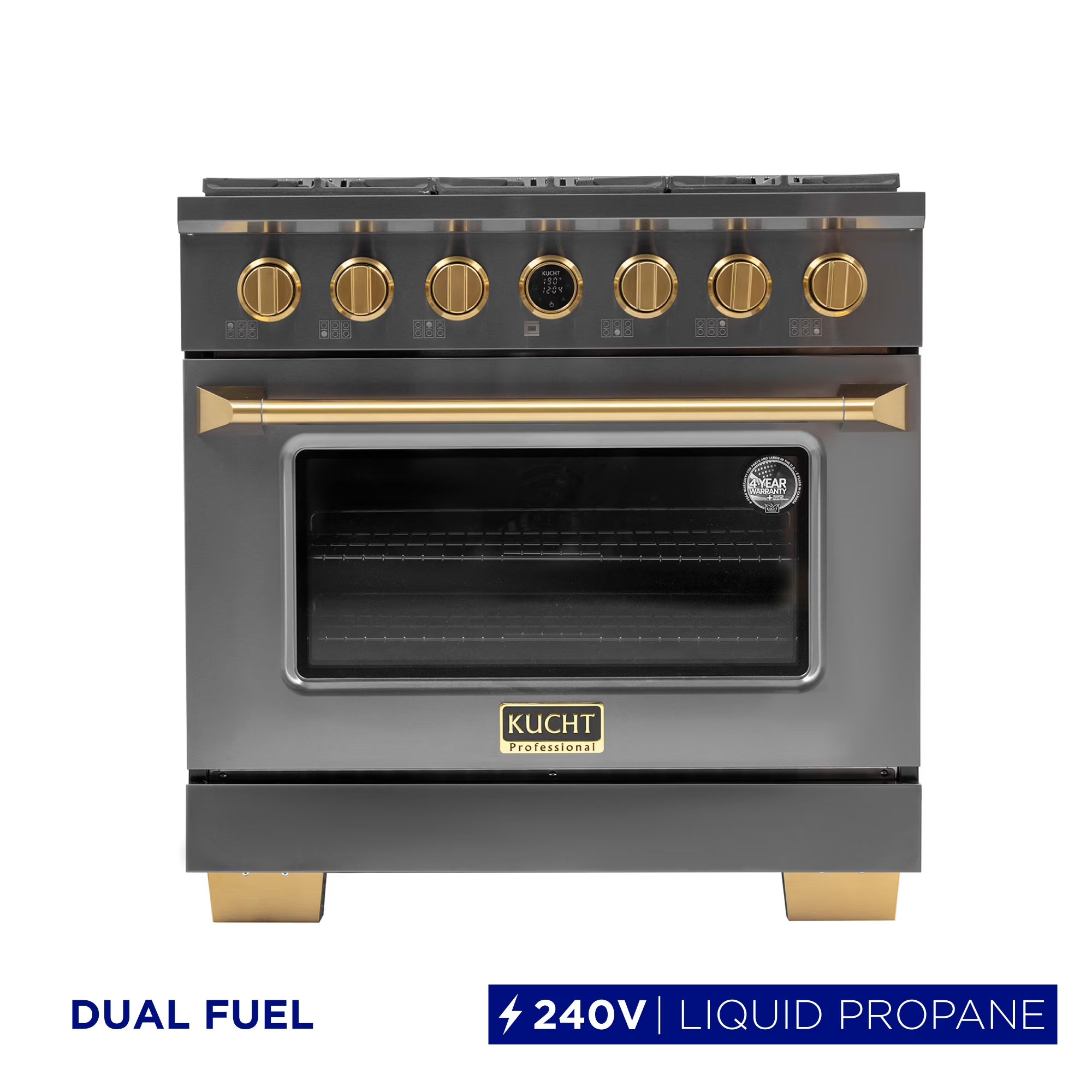36 in. 5.2 cu. ft. Dual Fuel Range for Propane Gas in Titanium Stainless.