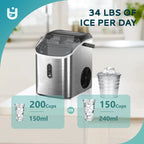EUHOMY Nugget Ice Maker Countertop with Handle, Ready in 6 Mins, 34.5 lbs Per Day, Removable Top Cover, Auto-Cleaning, Black
